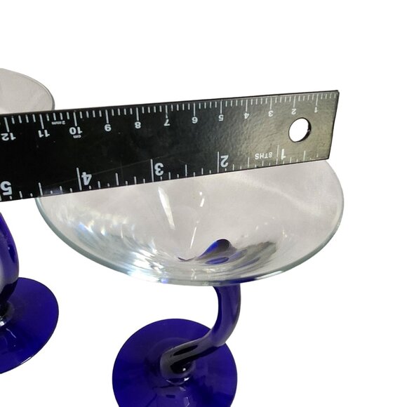 Set Of 2 Hand-Blown Blue‎ Stem Martini Glasses - Picture 6 of 8